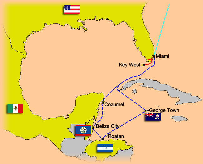 mapa západního Karibiku